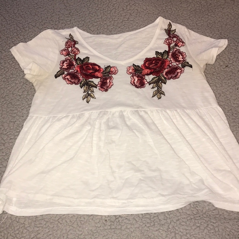 White/Red Flowered Top